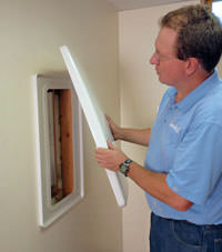 wall anchor covers installed in a foundation repair for a Marinette home.