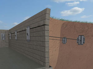 A graphic illustration of a foundation wall system installed in Mosinee